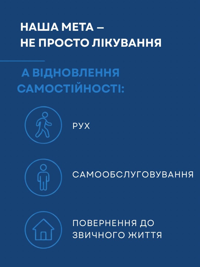 Наша мета — відновлення самостійності: рух, самообслуговування, повернення до звичного життя.